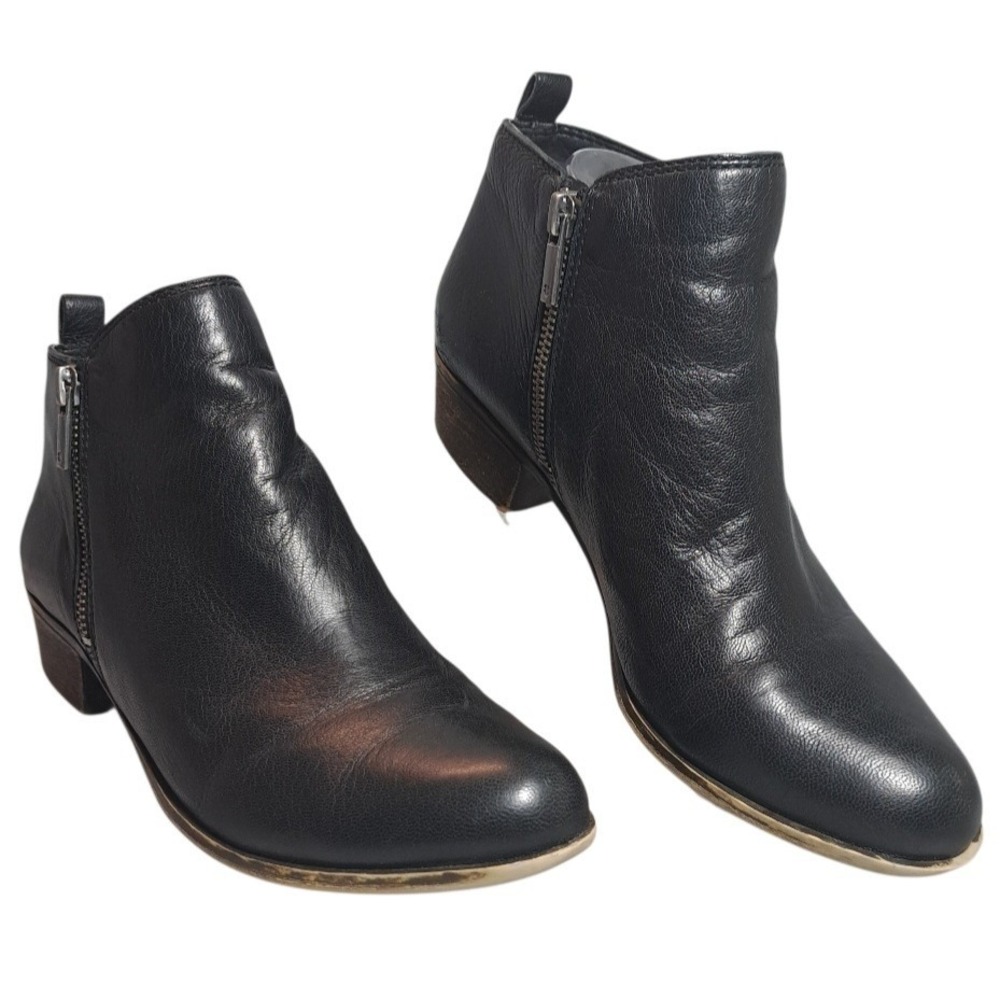 Lucky Brand Black Leather Ankle Boots Double Zipper Bootie Women's Size 9M Boho